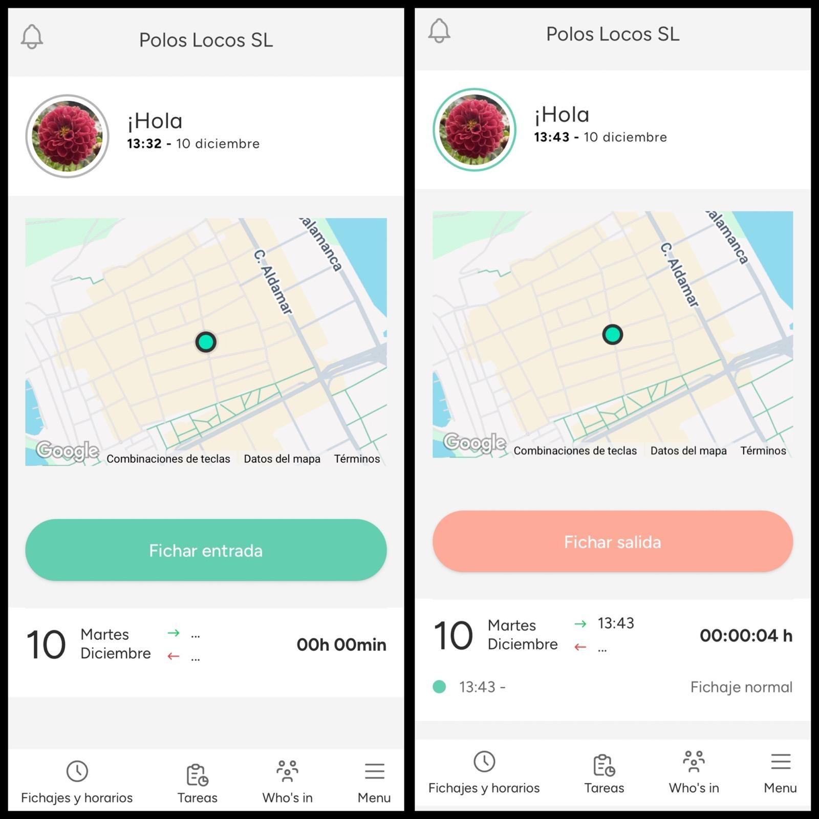 Fichar entrada/salida de turno